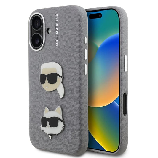 Karl Lagerfeld Grained PU K&CH Heads tok iPhone 16 készülékhez szürke - iPhone 16 tok a Domshop kínálatából