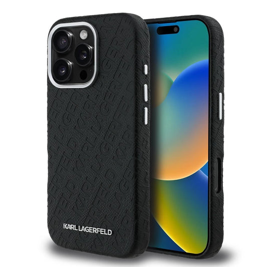 Karl Lagerfeld Grained PU Repeated Logo MagSafe tok iPhone 16 Pro Max készülékhez fekete - iPhone 16 Pro Max tok a Domshop kínálatából
