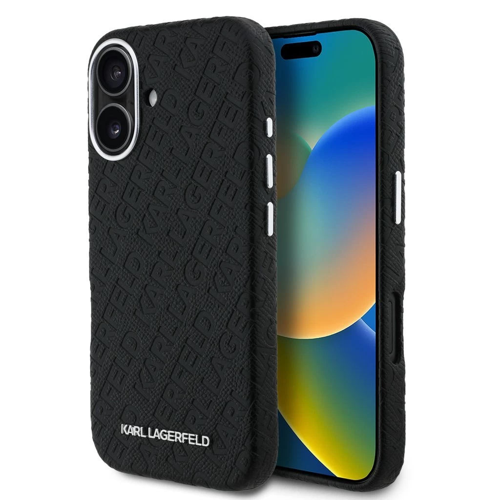 Karl Lagerfeld Grained PU Repeated Logo MagSafe tok iPhone 16 készülékhez fekete - iPhone 16 tok a Domshop kínálatából