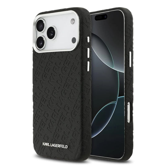 Karl Lagerfeld Grained PU Repeated Logo MagSafe tok iPhone 17 Pro Max készülékhez fekete - iPhone 17 Pro Max tok a Domshop kínálatából