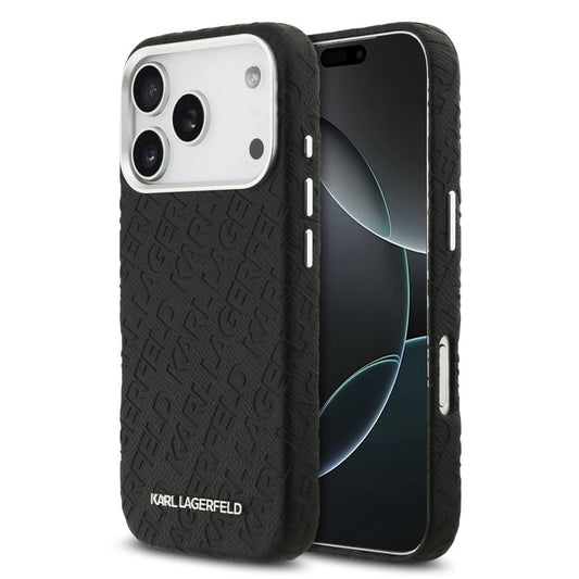 Karl Lagerfeld Grained PU Repeated Logo MagSafe tok iPhone 17 Pro készülékhez fekete - iPhone 17 Pro tok a Domshop kínálatából