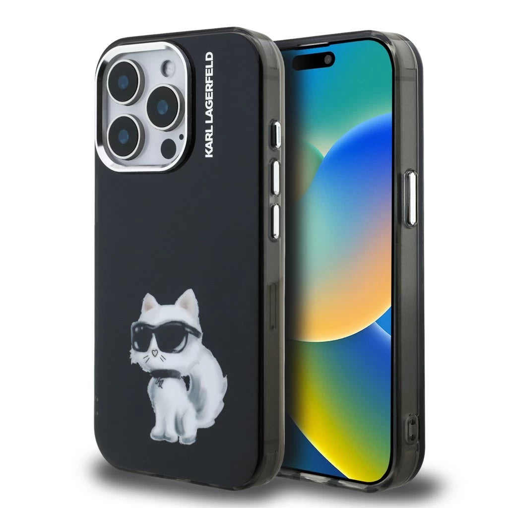 Karl Lagerfeld IML Aquarelle Choupette tok iPhone 15 Pro készülékhez fekete - iPhone 15 Pro tok a Domshop kínálatából