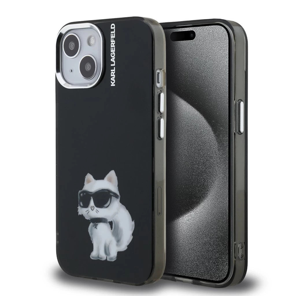 Karl Lagerfeld IML Aquarelle Choupette tok iPhone 15 készülékhez fekete - iPhone 15 tok a Domshop kínálatából
