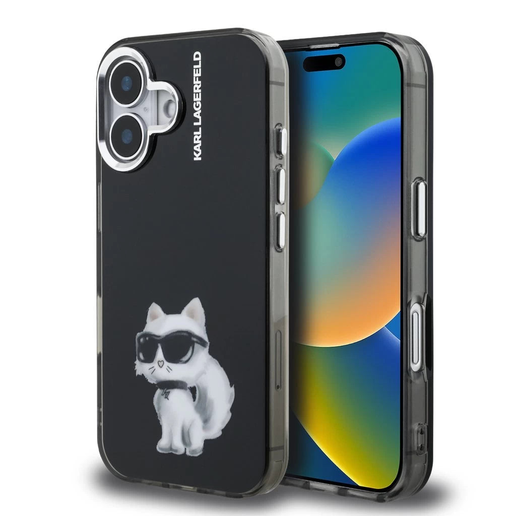 Karl Lagerfeld IML Aquarelle Choupette tok iPhone 16 készülékhez fekete - iPhone 16 tok a Domshop kínálatából