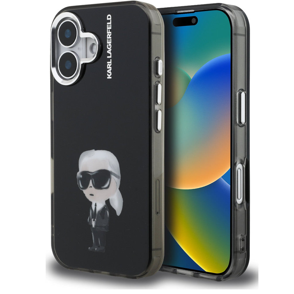 Karl Lagerfeld IML Aquarelle Karl iPhone 16 hátlap tok, fekete - iPhone 16 tok a Domshop kínálatából