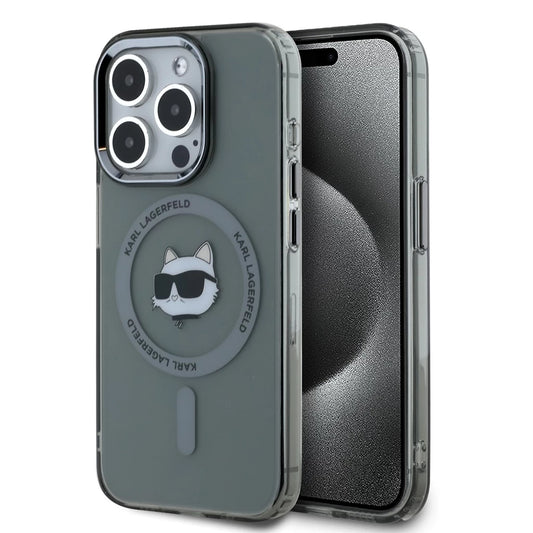 Karl Lagerfeld IML Choupette Head Metal Frame MagSafe tok iPhone 15 Pro Max készülékhez fekete - iPhone 15 Pro Max tok a Domshop kínálatából