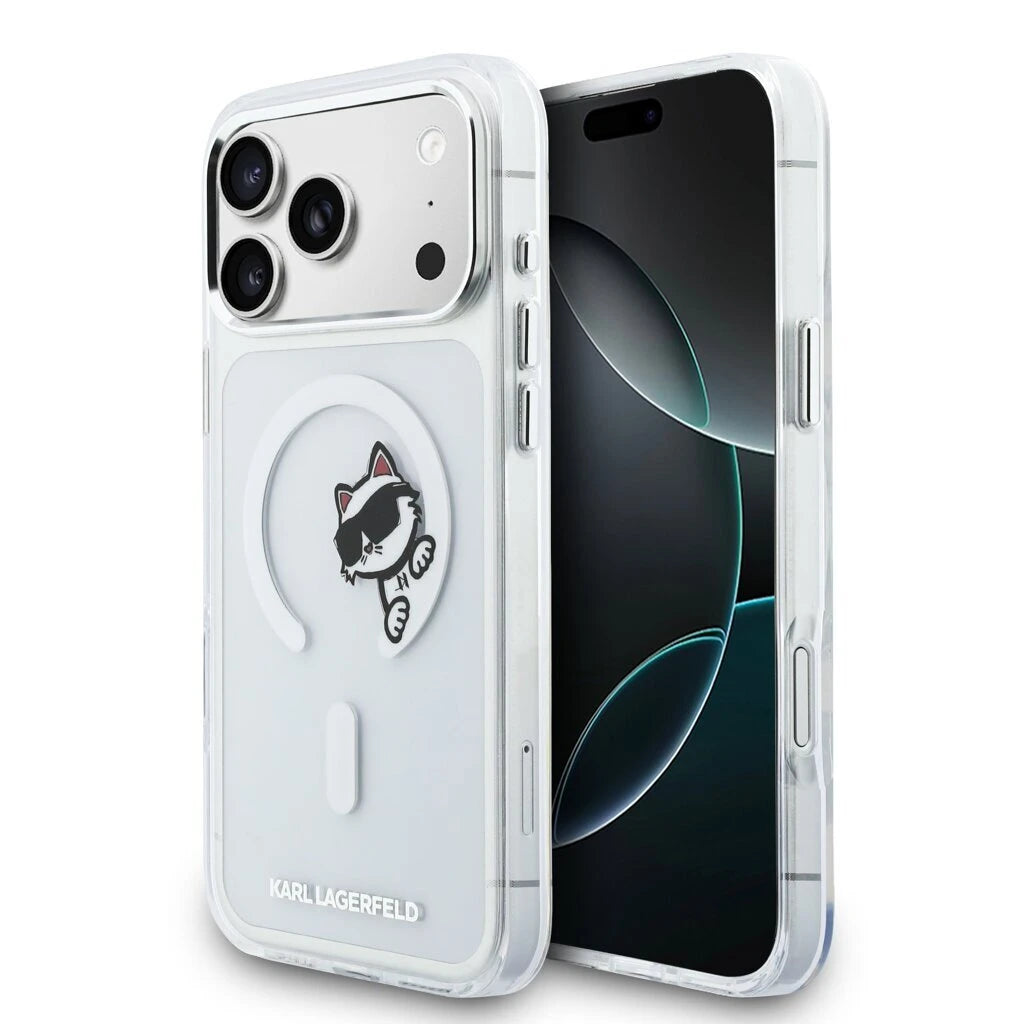Karl Lagerfeld IML Choupette Peekaboo MagSafe tok iPhone 17 Pro Max készülékhez átlátszó - iPhone 17 Pro Max tok a Domshop kínálatából