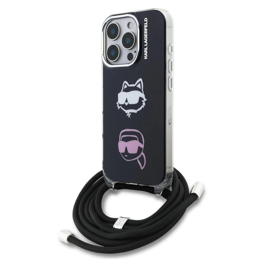 Karl Lagerfeld IML Crossbody K&CH Heads tok iPhone 16 Pro készülékhez fekete - iPhone 17 tok a Domshop kínálatából