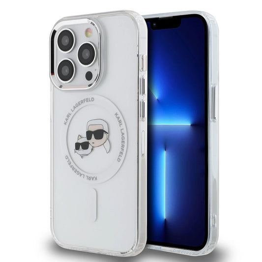 Karl Lagerfeld IML K&CH Heads Metal Frame MagSafe tok iPhone 15 Pro készülékhez átlátszó - iPhone 15 Pro tok a Domshop kínálatából