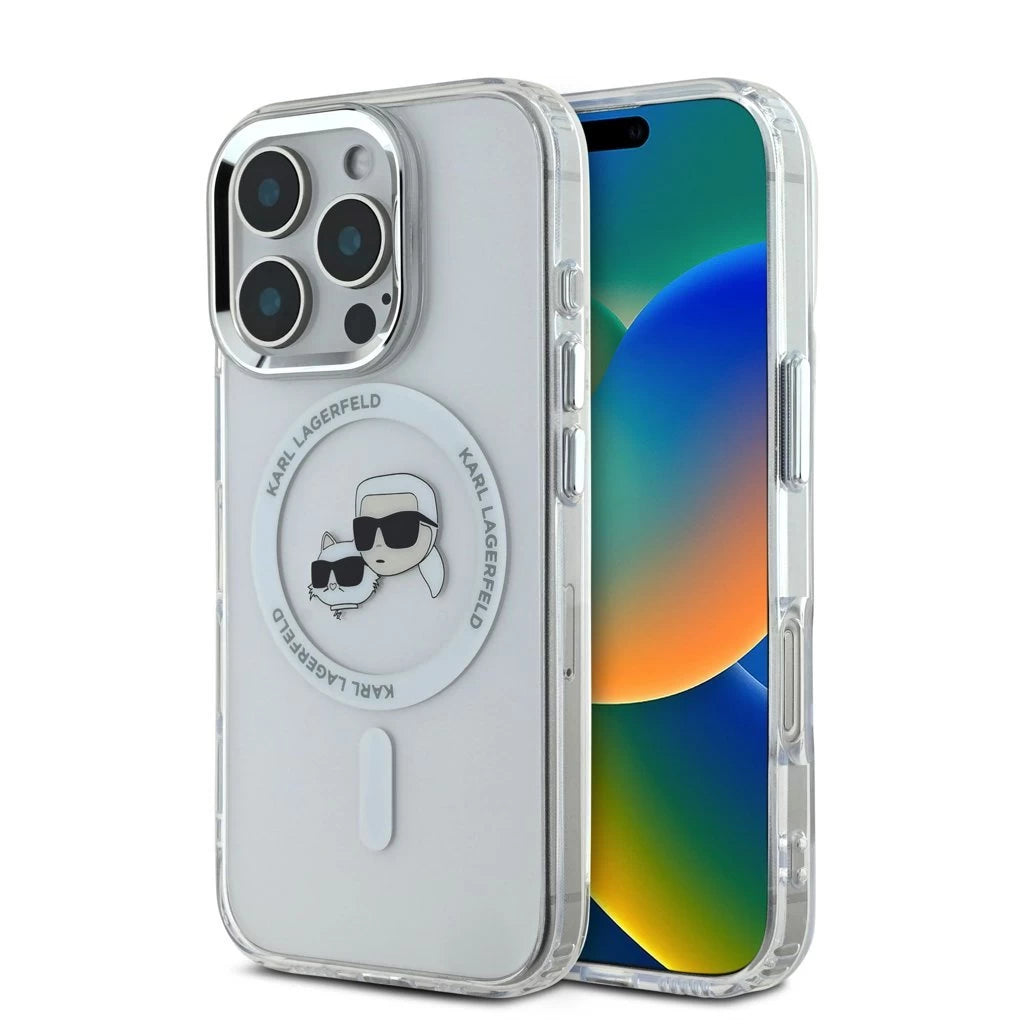 Karl Lagerfeld IML K&CH Heads Metal Frame MagSafe tok iPhone 16 Pro készülékhez átlátszó - iPhone 16 Pro tok a Domshop kínálatából