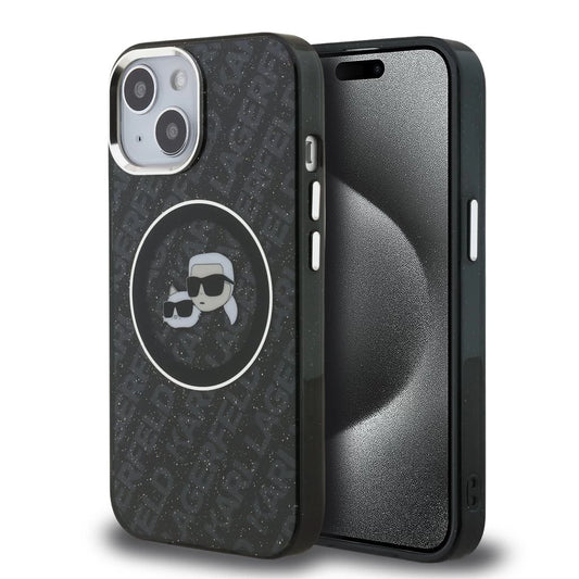 Karl Lagerfeld IML K&CH Heads Repeated Logo MagSafe tok iPhone 15 készülékhez fekete - iPhone 15 tok a Domshop kínálatából