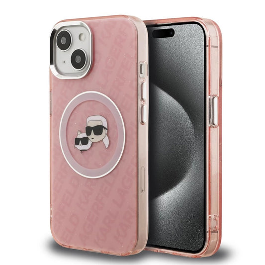Karl Lagerfeld IML K&CH Heads Repeated Logo MagSafe tok iPhone 15 készülékhez rózsaszín - iPhone 15 tok a Domshop kínálatából