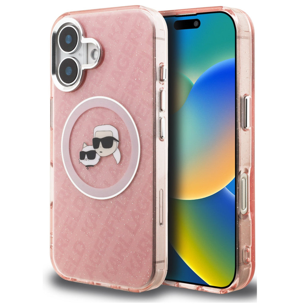 Karl Lagerfeld IML K&CH Heads Repeated Logo iPhone 16 MagSafe kompatibilis hátlap tok, rózsaszín - iPhone 16 tok a Domshop kínálatából