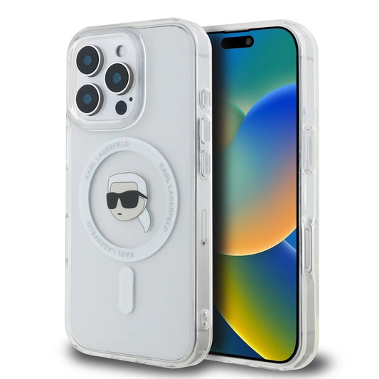 Karl Lagerfeld IML Karl Head Metal Frame MagSafe tok iPhone 16 Pro készülékhez átlátszó - iPhone 16 Pro tok a Domshop kínálatából