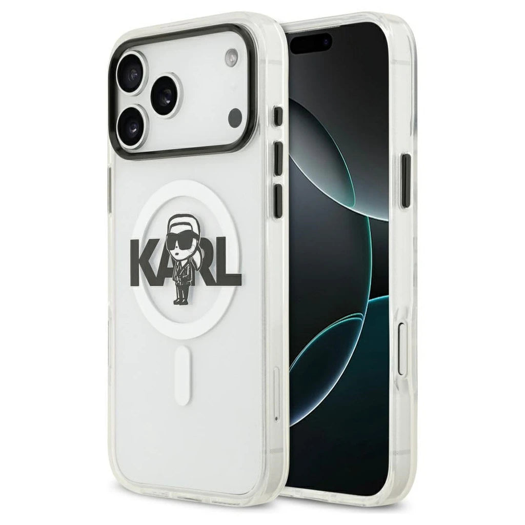 Karl Lagerfeld IML Karl Sketch Logo MagSafe tok iPhone 17 Pro Max készülékhez átlátszó - iPhone 17 Pro Max tok a Domshop kínálatából