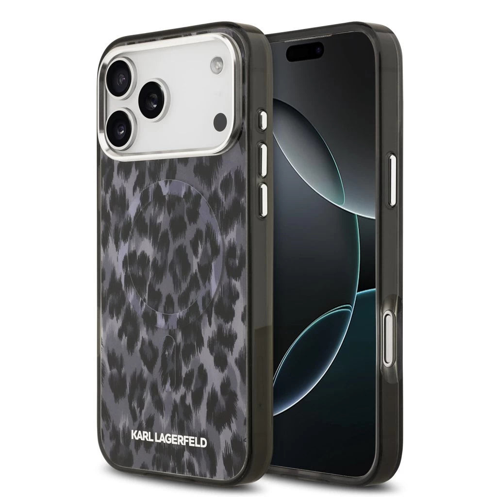 Karl Lagerfeld IML Leopard MagSafe tok iPhone 17 Pro Max készülékhez szürke - iPhone 17 Pro Max tok a Domshop kínálatából