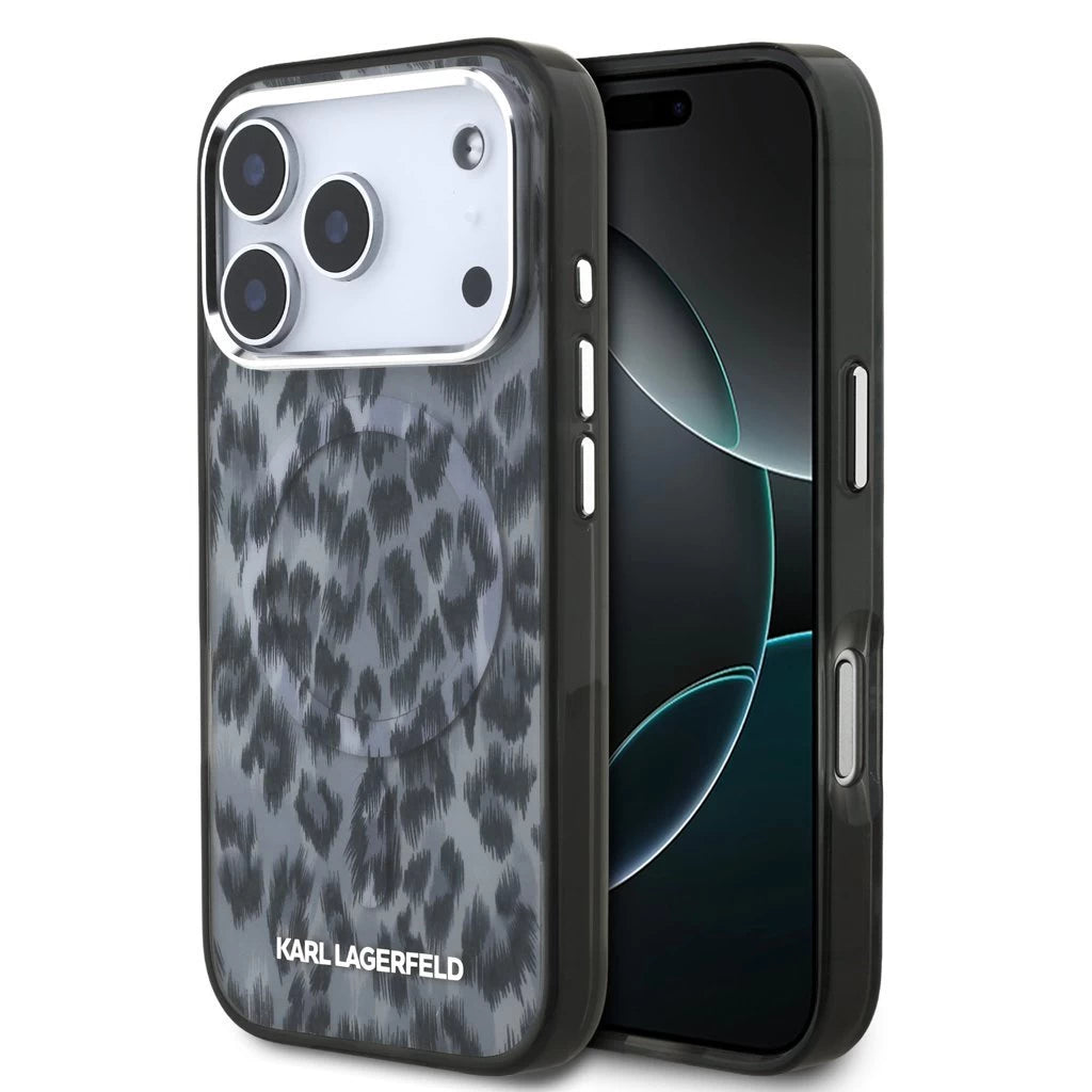 Karl Lagerfeld IML Leopard MagSafe tok iPhone 17 Pro készülékhez szürke - iPhone 17 Pro tok a Domshop kínálatából