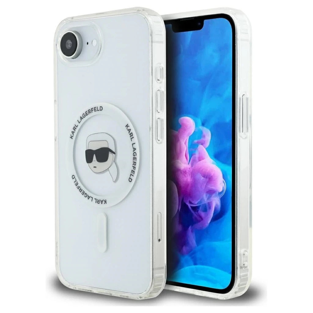 Karl Lagerfeld IML Metal Karl Head MagSafe tok iPhone 16e készülékhez fehér - iPhone 16e tok a Domshop kínálatából