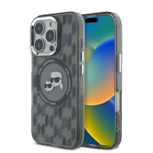 Karl Lagerfeld IML Monogram K&CH Heads MagSafe tok iPhone 16 Pro készülékhez fekete - iPhone 16 Pro tok a Domshop kínálatából