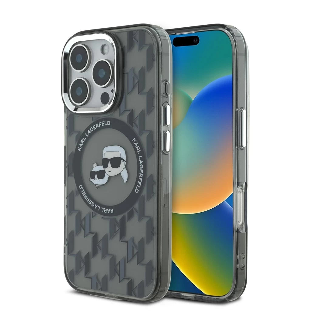 Karl Lagerfeld IML Monogram K&CH Heads MagSafe tok iPhone 16 Pro készülékhez fekete - iPhone 16 Pro tok a Domshop kínálatából