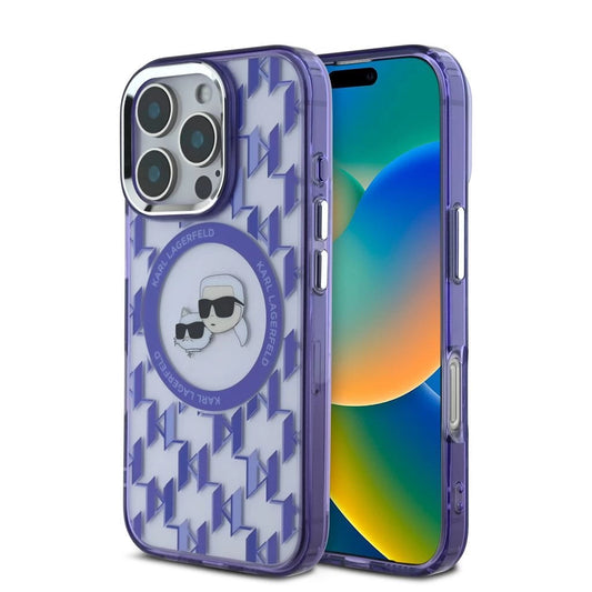 Karl Lagerfeld IML Monogram K&CH Heads MagSafe tok iPhone 16 Pro készülékhez lila - iPhone 16 Pro tok a Domshop kínálatából