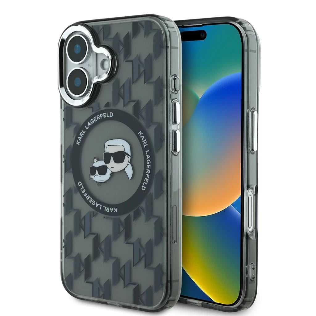 Karl Lagerfeld IML Monogram K&CH Heads MagSafe tok iPhone 16 készülékhez fekete - iPhone 16 tok a Domshop kínálatából