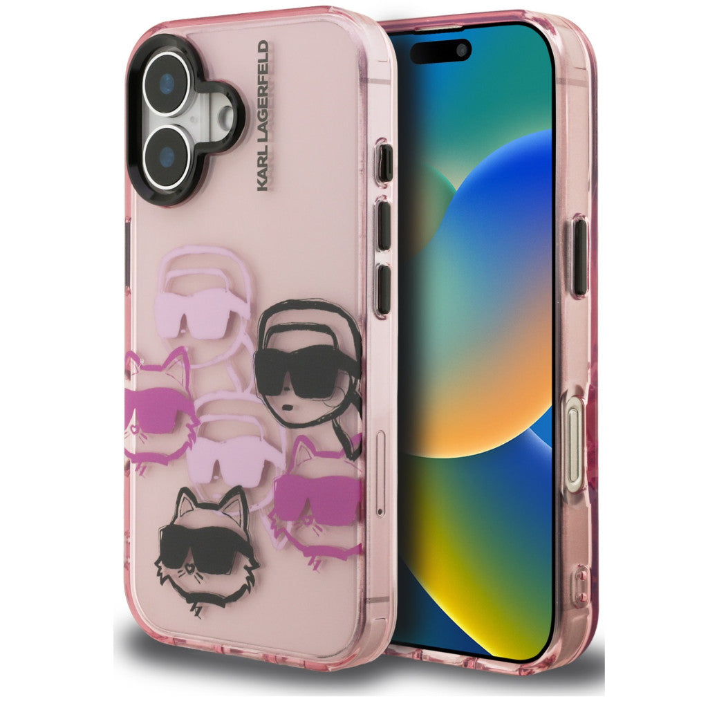 Karl Lagerfeld IML Multi K&CH Heads iPhone 16 hátlap tok, rózsaszín - iPhone 16 tok a Domshop kínálatából