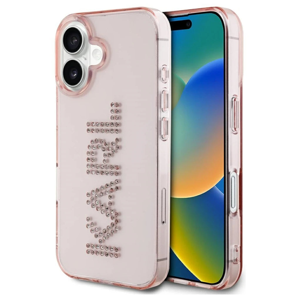 Karl Lagerfeld IML Rhinestones Logo tok iPhone 16 készülékhez, rózsaszín - iPhone 16 tok a Domshop kínálatából
