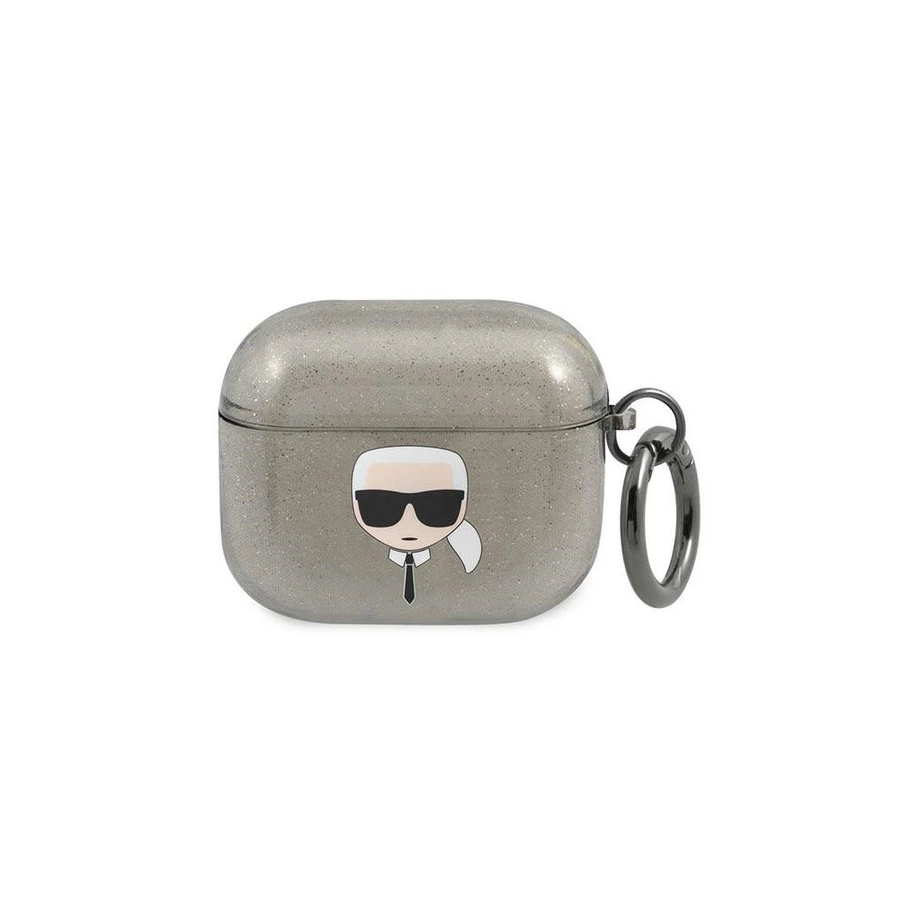 Karl Lagerfeld KLA3UKHGK AirPods 3 készülékhez tok Glitter Karl`s Head fekete - AirPods 3 tok a Domshop kínálatából