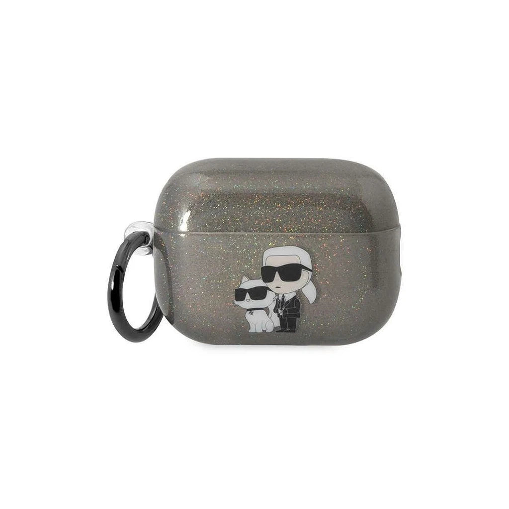 Karl Lagerfeld KLAP2HNKCTGK Airpods Pro 2 (2022/2023) készülékhez tok Glitter Karl&Choupette fekete - AirPods Pro 2 tok a Domshop kínálatából