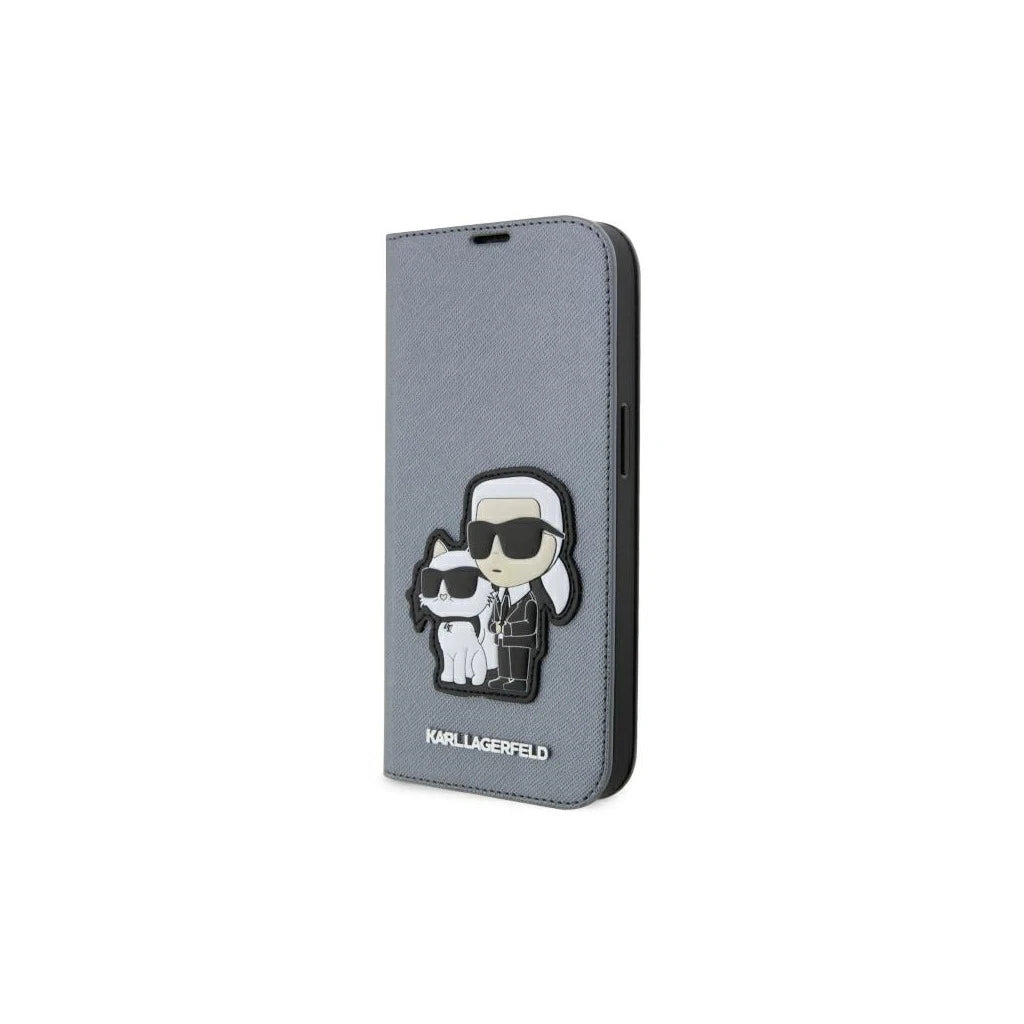 Karl Lagerfeld KLBKP14XSANKCPG iPhone 14 Pro Max 6.7" készülékhez bookcase tok ezüst Saffiano Karl & Choupet - iPhone 14 Pro Max tok a Domshop kínálatából