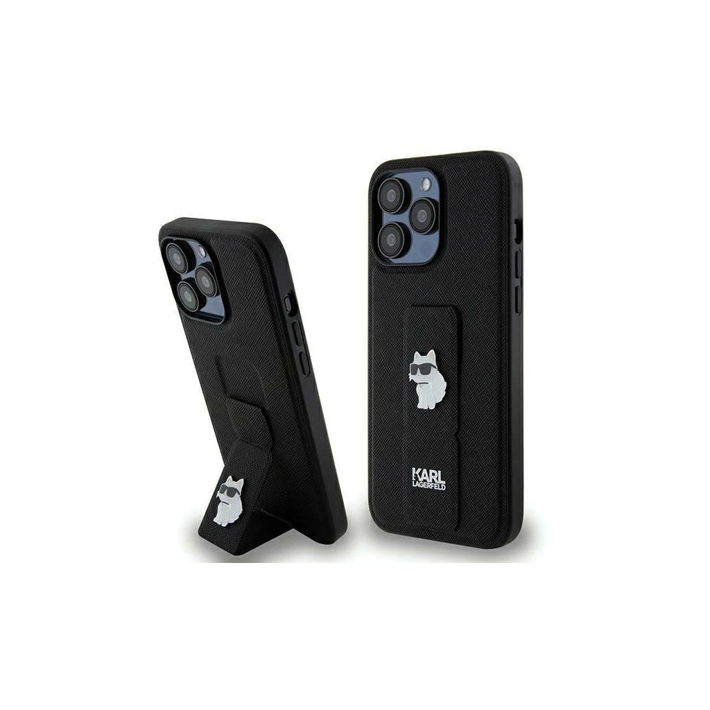 Karl Lagerfeld KLHCP13XGSACHPK iPhone 13 Pro Max készülékhez kemény tok Gripstand Saffiano Choupe fekete - iPhone 13 Pro Max tok a Domshop kínálatából