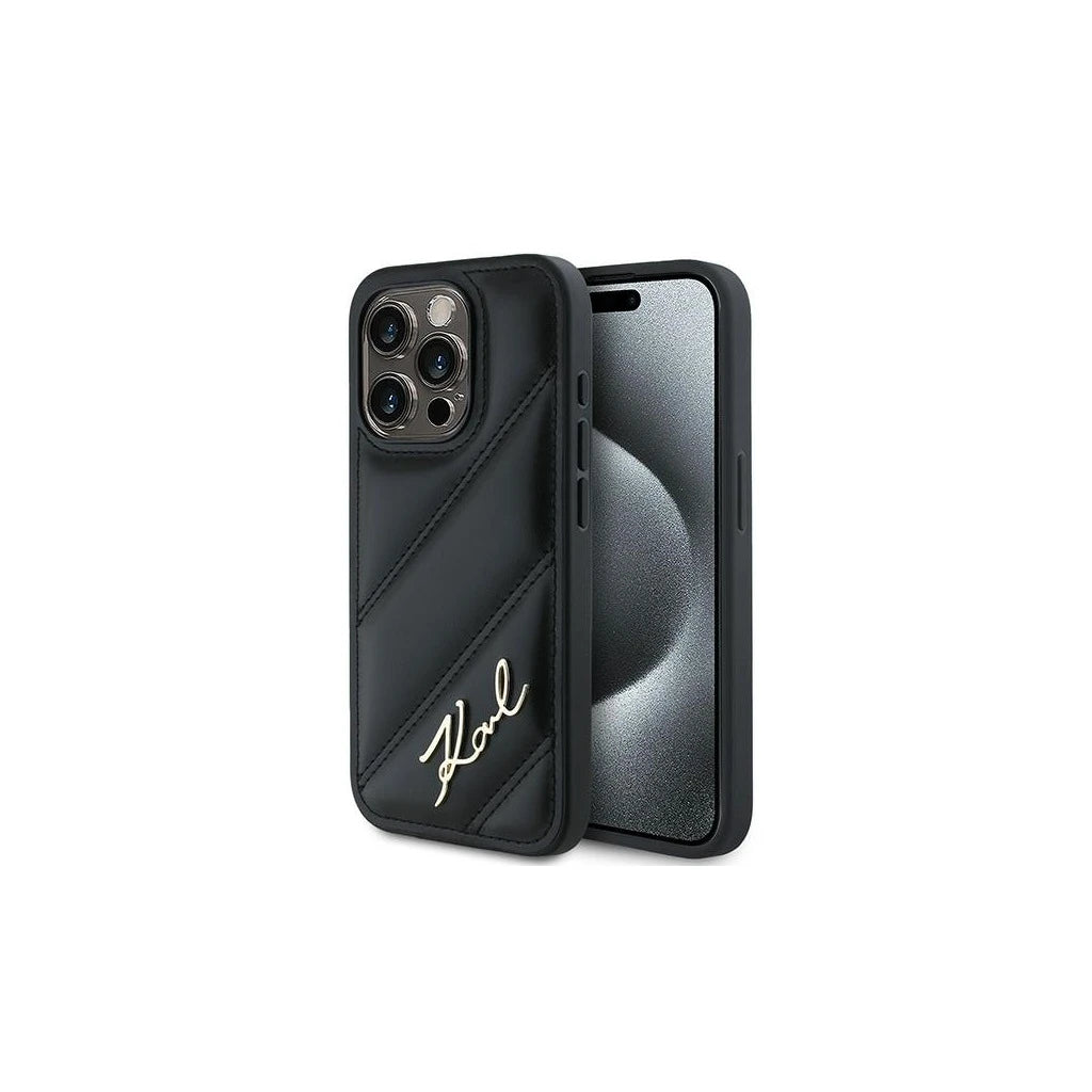 Karl Lagerfeld KLHCP13XPQDSMGK iPhone 13 Pro Max 6.7" készülékhez kemény tok Diagonal Quilted Script fekete - iPhone 13 Pro Max tok a Domshop kínálatából