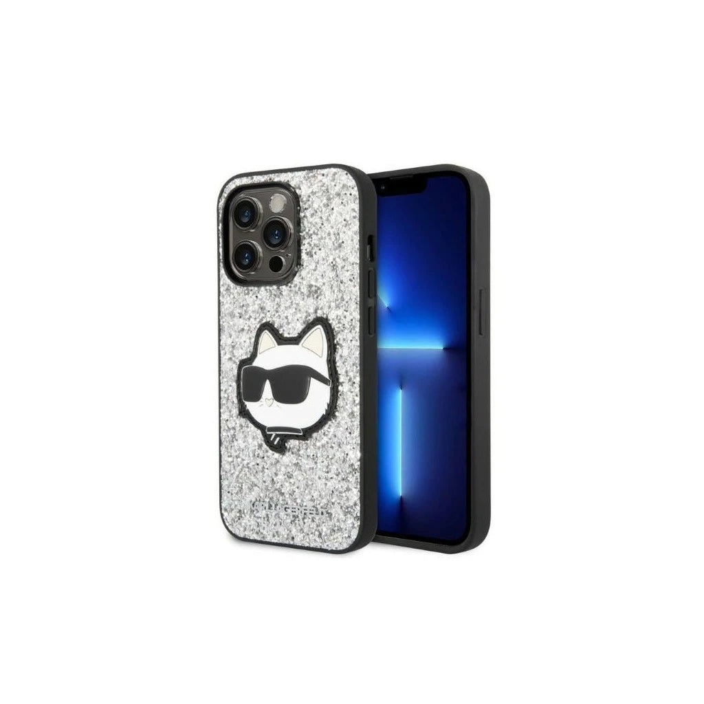 Karl Lagerfeld KLHCP14LG2CPS iPhone 14 Pro 6,1 készülékhez kemény tok Glitter Choupette Patch ezüst - iPhone 14 Pro tok a Domshop kínálatából