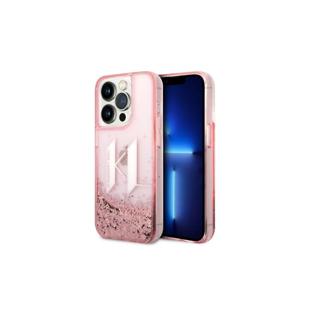 Karl Lagerfeld KLHCP14LLBKLCP iPhone 14 Pro 6,1 készülékhez kemény tok Liquid Glitter Big KL rózsaszín - iPhone 14 Pro tok a Domshop kínálatából