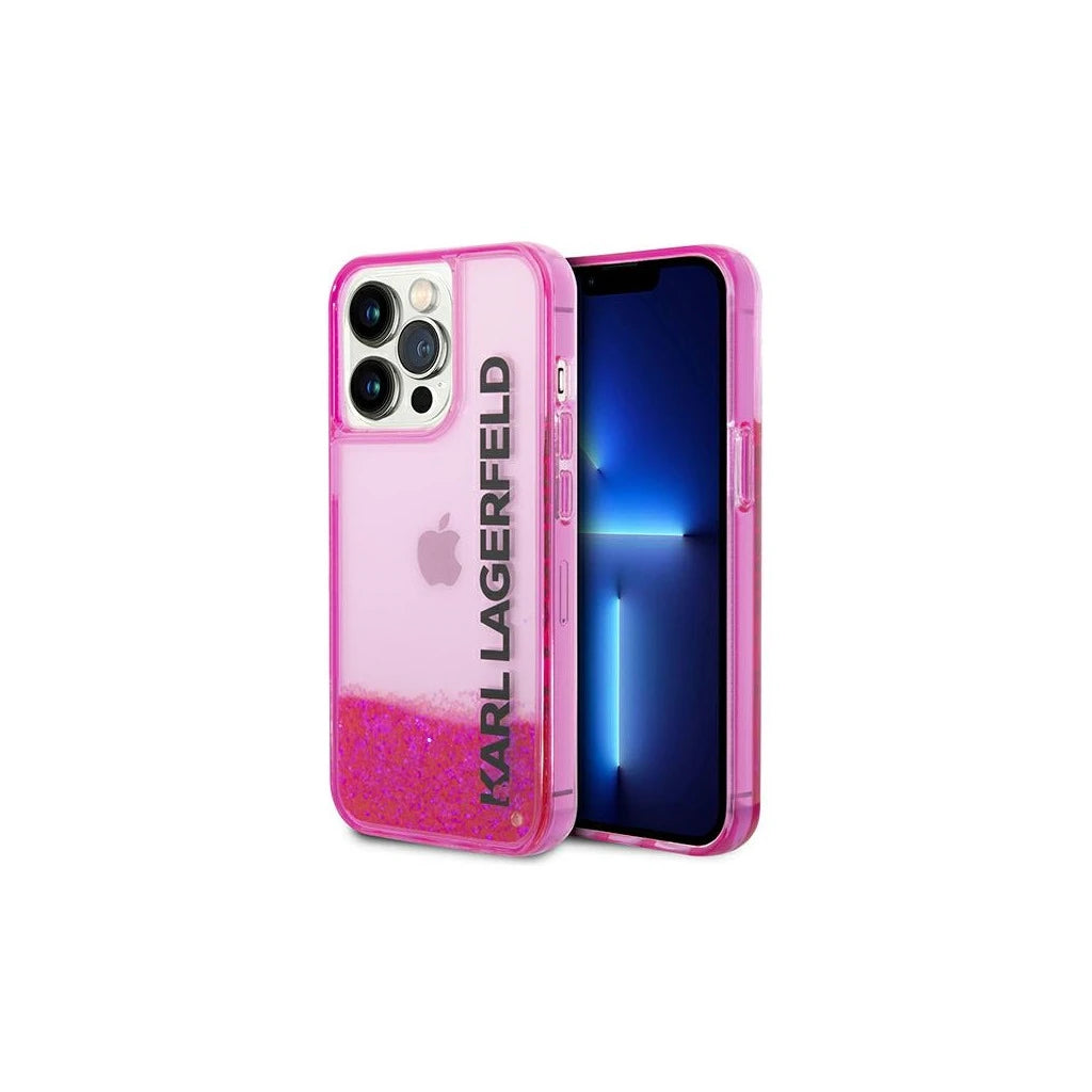 Karl Lagerfeld KLHCP14LLCKVF iPhone 14 Pro 6,1 készülékhez kemény tok Liquid Glitter Elong rózsaszín - iPhone 14 Pro tok a Domshop kínálatából