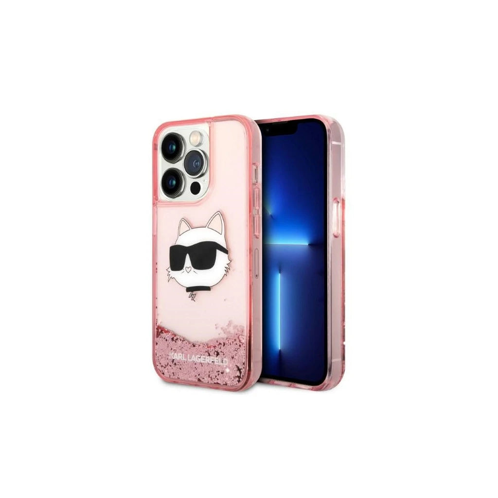 Karl Lagerfeld KLHCP14LLNCHCP iPhone 14 Pro 6,1 készülékhez kemény tok Glitter Choupette Head rózsaszín - iPhone 14 Pro tok a Domshop kínálatából