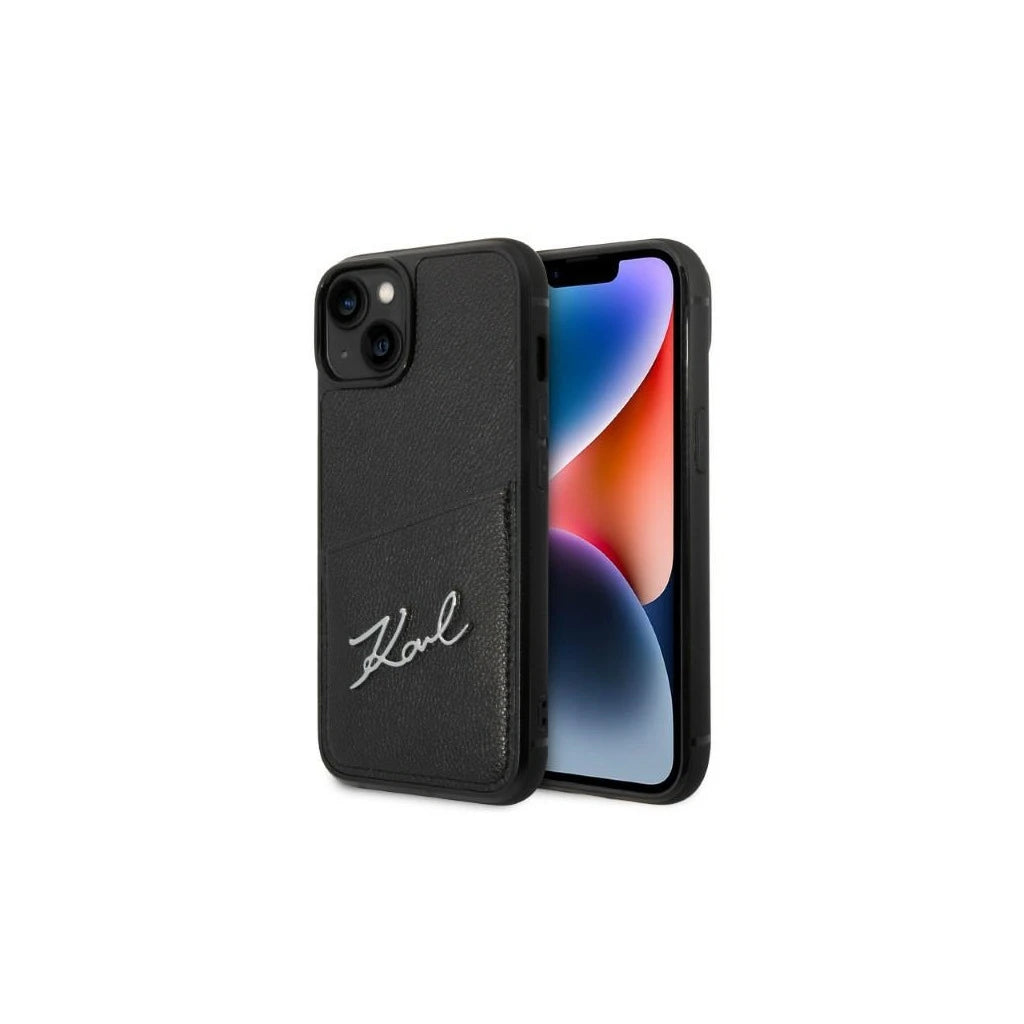 Karl Lagerfeld KLHCP14MCSSK iPhone 14 Plus és 15 Plus 6,7" készülékhez keménytok Signature Logo Cardsl fekete - iPhone 14 Plus/15Plus tok a Domshop kínálatából