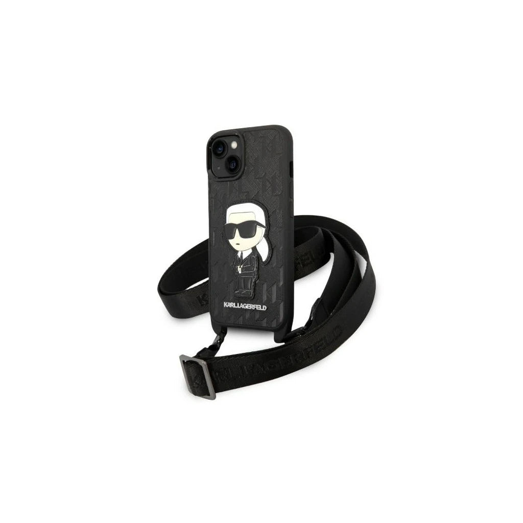 Karl Lagerfeld KLHCP14MSTKMK iPhone 14 Plus / 15 Plus készülékhez 6,7"-os tok Monogram Ikonik Patc fekete - iPhone 14 Plus/15Plus tok a Domshop kínálatából