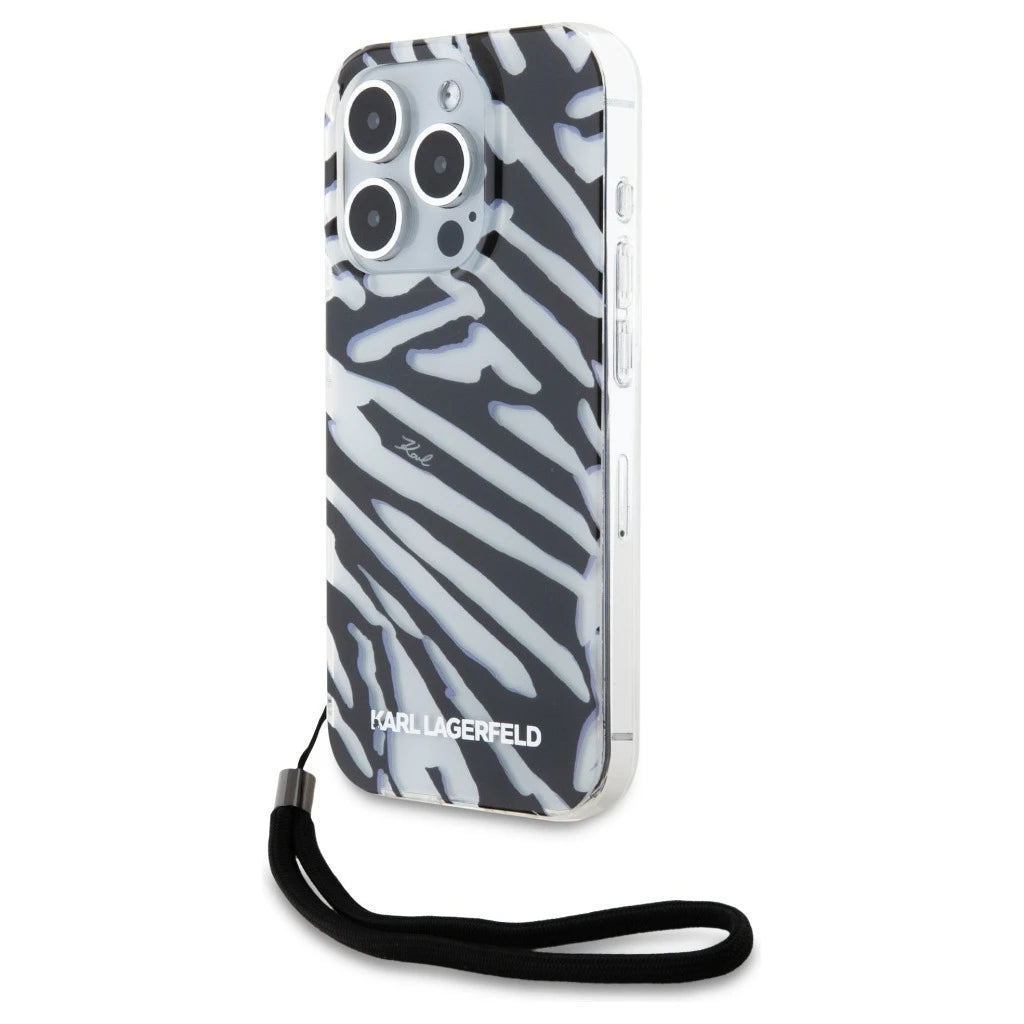Karl Lagerfeld KLHCP15LHZBPKCCK iPhone 15 Pro 6.1 készülékhez keménytok IML Zebra Pattern & Cord fekete - iPhone 15 Pro tok a Domshop kínálatából