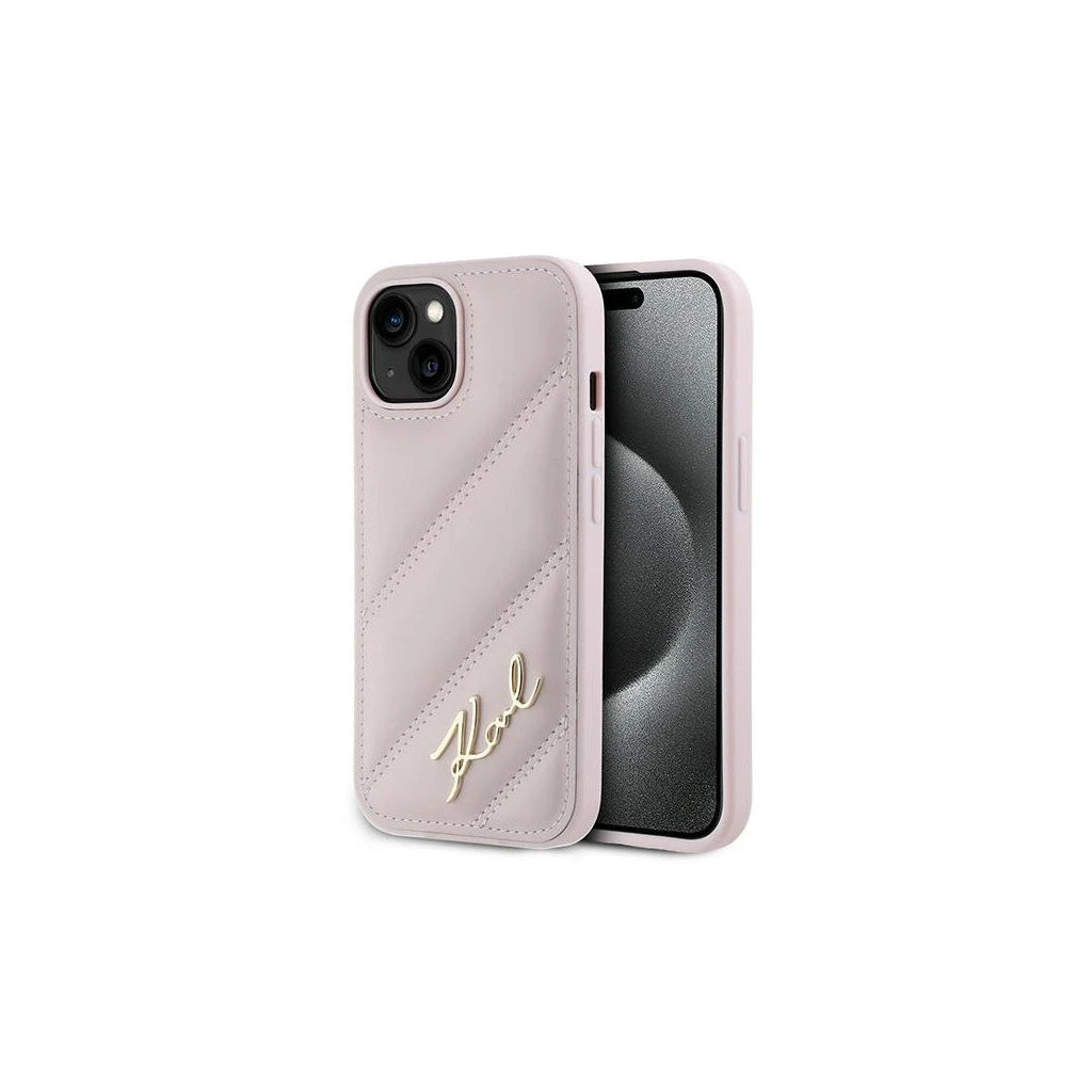 Karl Lagerfeld KLHCP15MPQDSMGP iPhone 15 Plus / 14 Plus 6.7" készülékhez kemény tok Diagonal Quilted Sc rózsaszín - iPhone 14 Plus/15Plus tok a Domshop kínálatából
