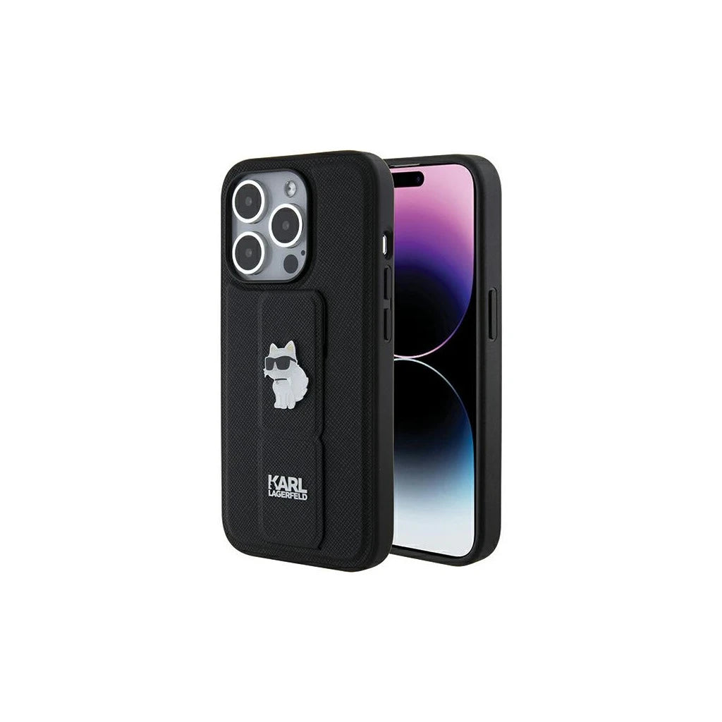 Karl Lagerfeld KLHCP15XGSACHPK iPhone 15 Pro Max készülékhez 6.7" kemény tok Gripstand Saffiano Choupe fekete - iPhone 15 Pro Max tok a Domshop kínálatából