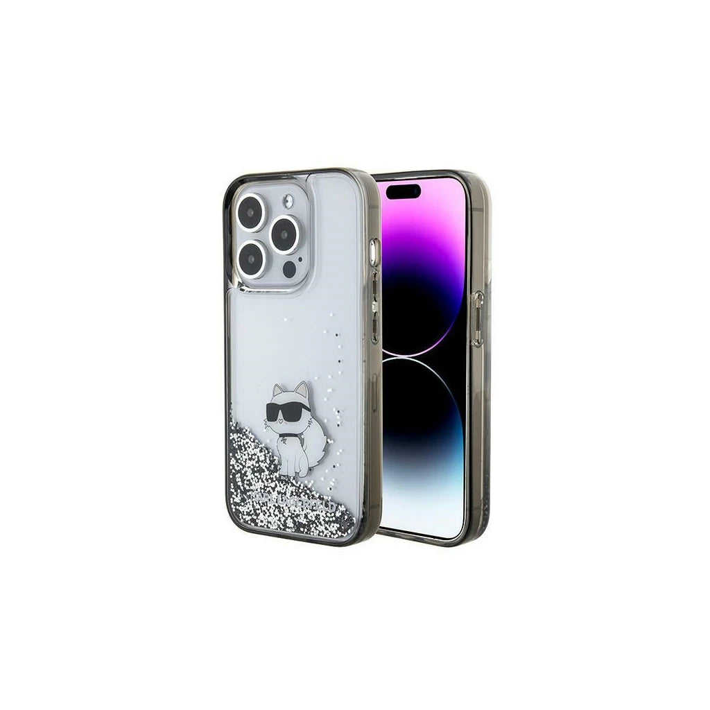 Karl Lagerfeld KLHCP15XLKCNSK iPhone 15 Pro Max 6.7" készülékhez kemény tok Liquid Glitter Choupette átlátszó - iPhone 15 Pro Max tok a Domshop kínálatából