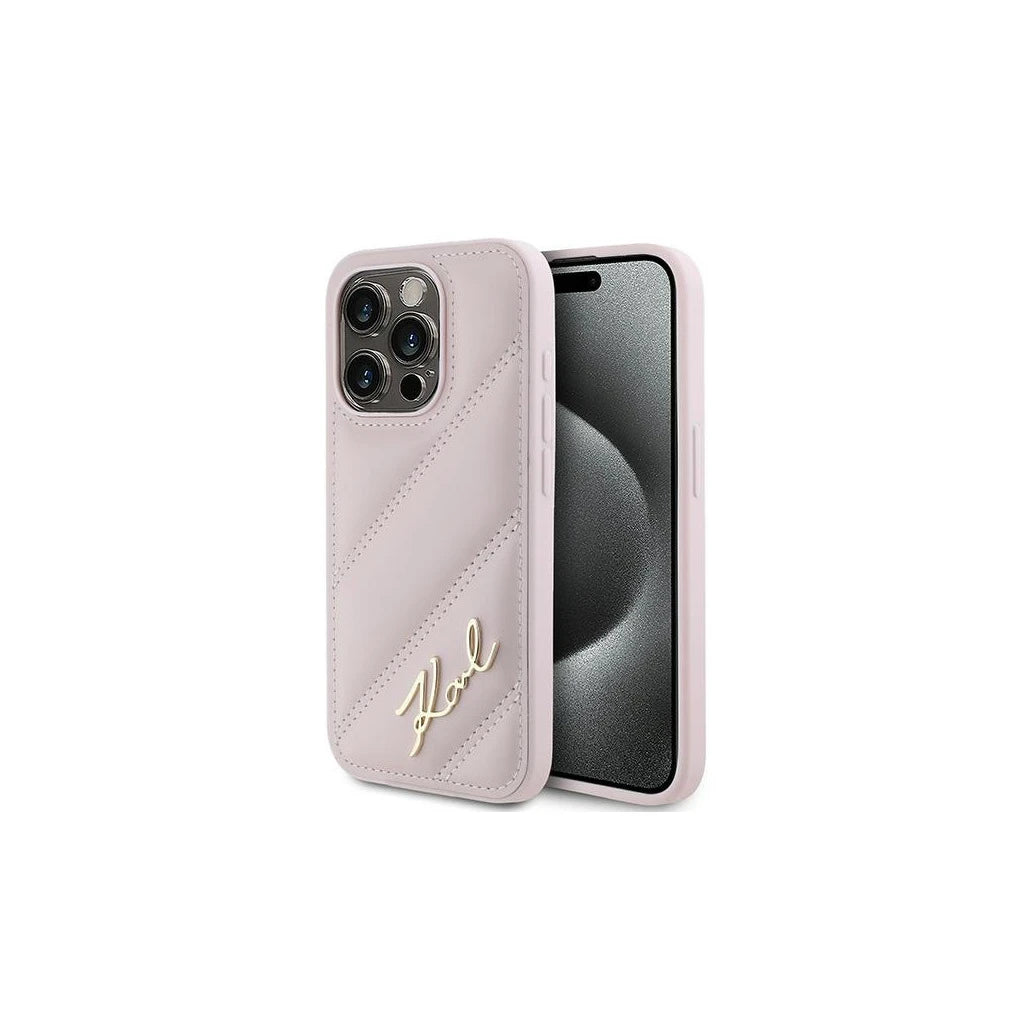 Karl Lagerfeld KLHCP15XPQDSMGP iPhone 15 Pro Max 6,7" készülékhez keménytok Diagonal Quilted Script rózsaszín - iPhone 15 Pro Max tok a Domshop kínálatából