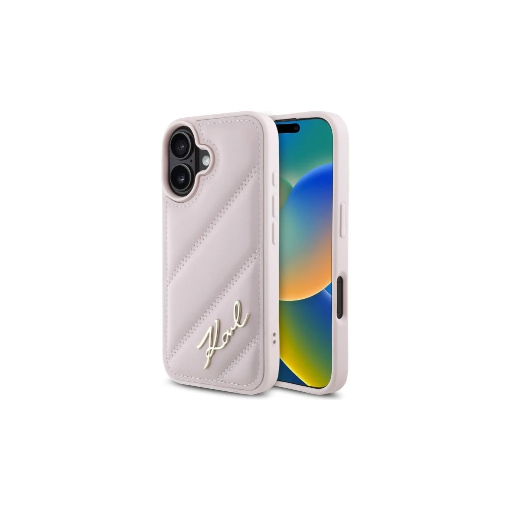 Karl Lagerfeld KLHCP16SPQDSMGP iPhone 16 6.1" készülékhez kemény tok Quilted Signature rózsaszín - iPhone 16 tok a Domshop kínálatából