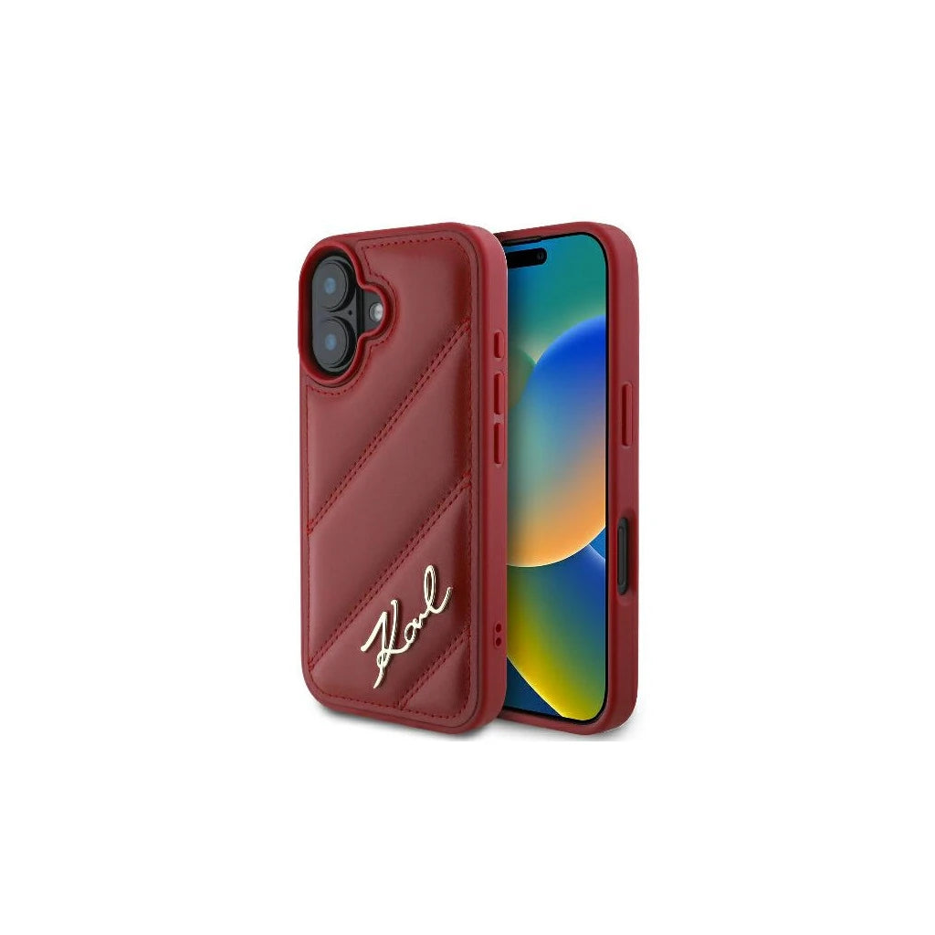 Karl Lagerfeld KLHCP16SPQDSMGR iPhone 16 6.1 készülékhez kemény tok Quilted Signature piros - iPhone 16 tok a Domshop kínálatából
