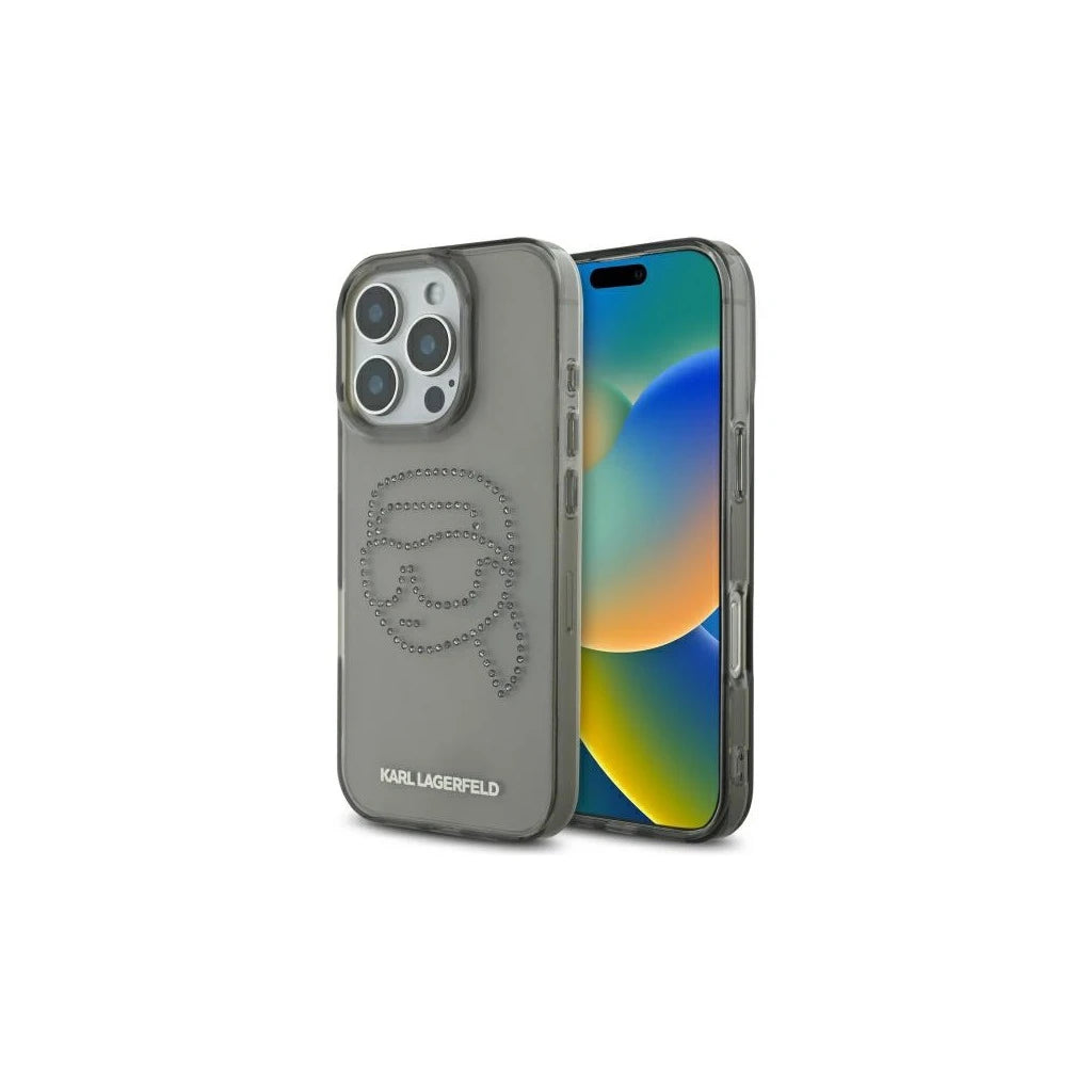 Karl Lagerfeld KLHCP16XHKHDCELK iPhone 16 Pro Max 6.9" készülékhez kemény tok IML Rhinestones Karl Head fekete - iPhone 16 Pro Max tok a Domshop kínálatából