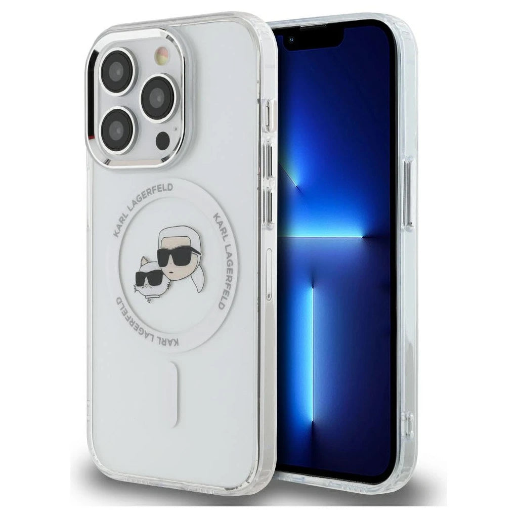 Karl Lagerfeld KLHMP14LHLSKCH iPhone14 Pro 6.1 készülékhez kemény tok IML Metal Karl&Choupette Head MageSaf fehér - iPhone 14 Pro tok a Domshop kínálatából