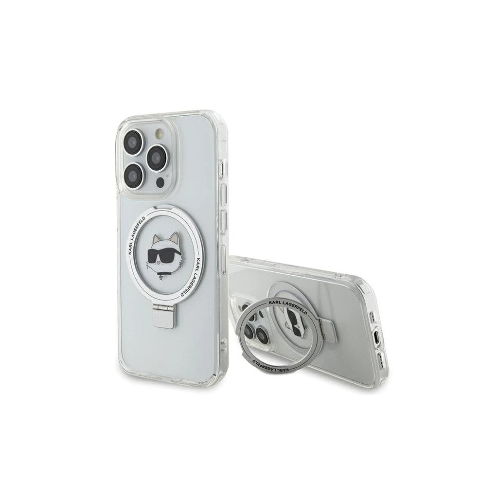 Karl Lagerfeld KLHMP15LHMRSCHH iPhone 15 Pro 6.1 készülékhez kemény tok Ring Stand Choupette Head MagS fehér - iPhone 15 Pro tok a Domshop kínálatából