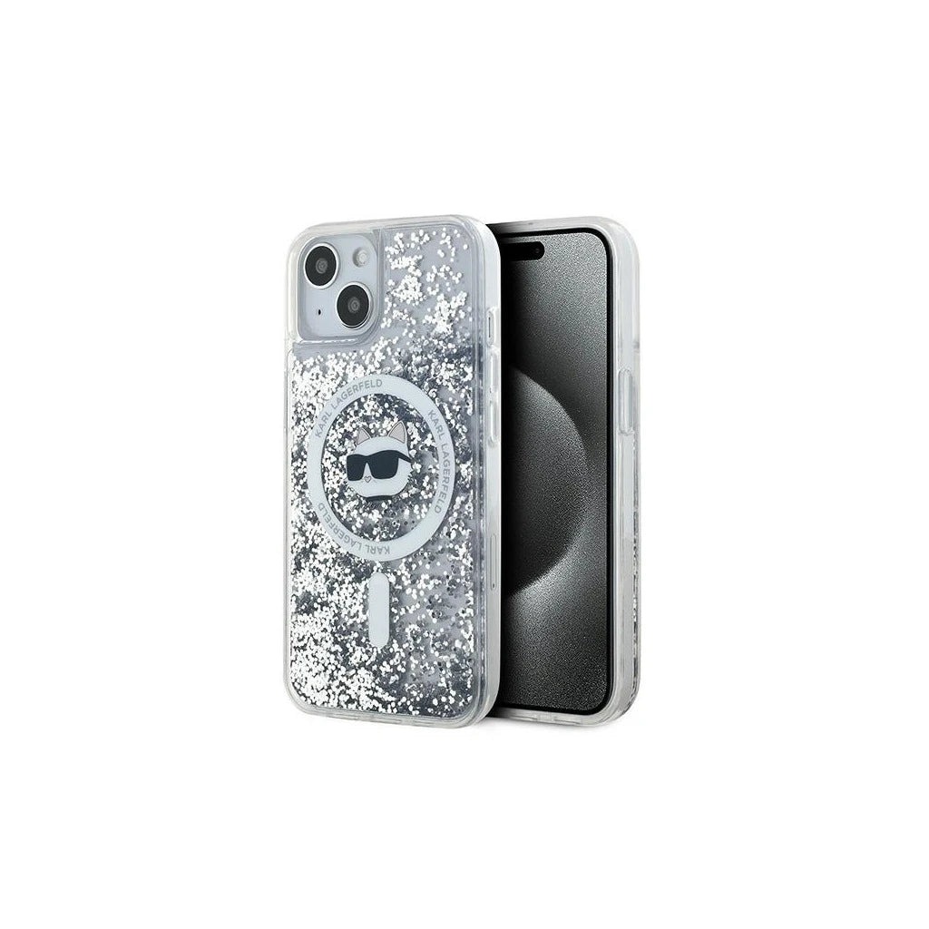 Karl Lagerfeld KLHMP15SLGCHSGH iPhone 15/14/13 6.1" készülékhez merev tok Liquid Glitter Choupette átlátszó - iPhone 13/14/15 tok a Domshop kínálatából